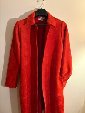 Philosophy Red Faux Suede Jacket Open Front Lightweight Statement Coat Size M
